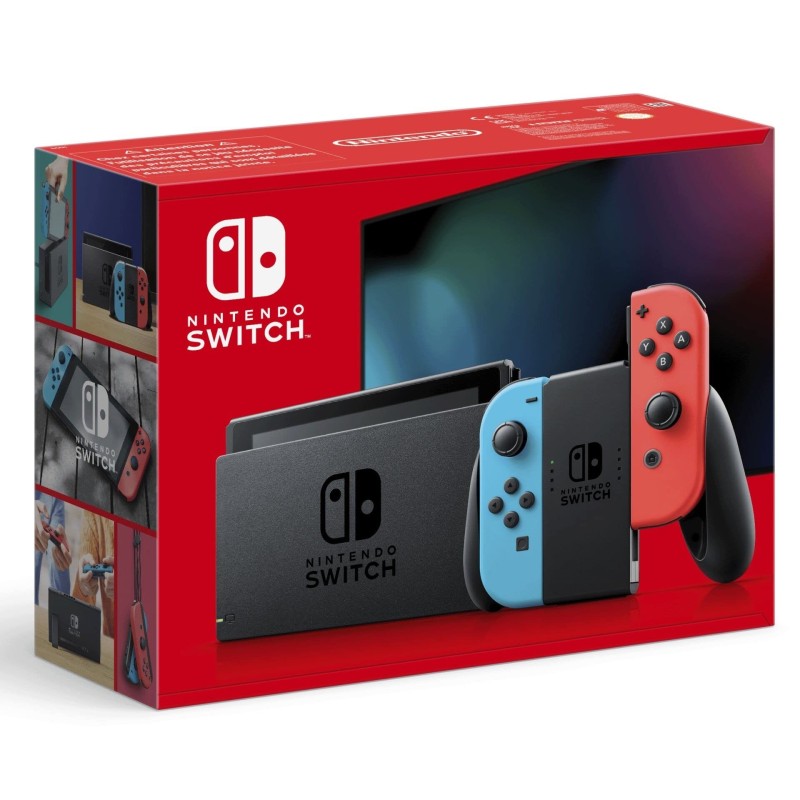 Nintendo Switch Avec 1 Joy-con Rouge Néon + 1 Joy-con Bleu Néon